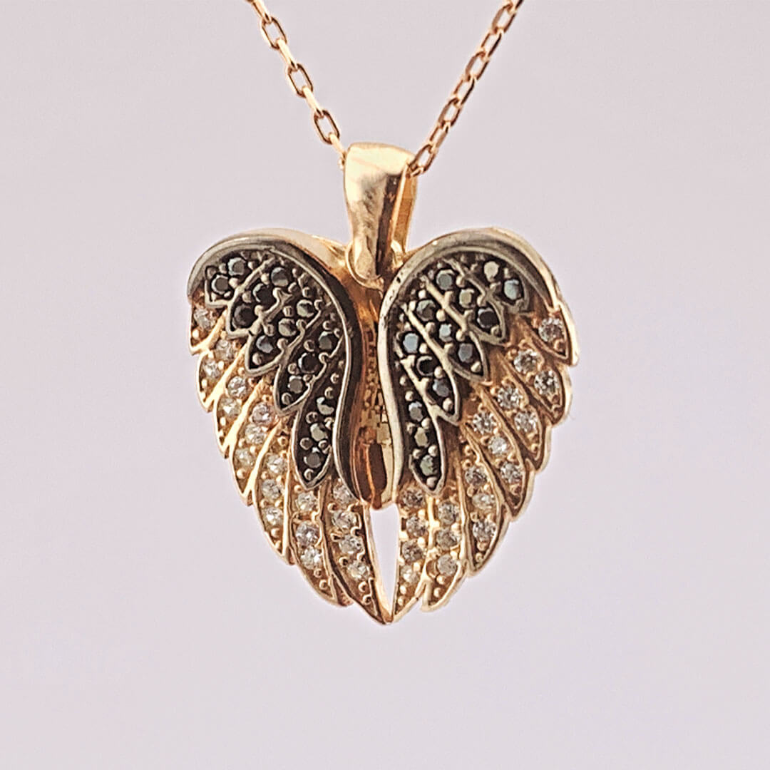 STONE ANGEL WING SILVER NECKLACE