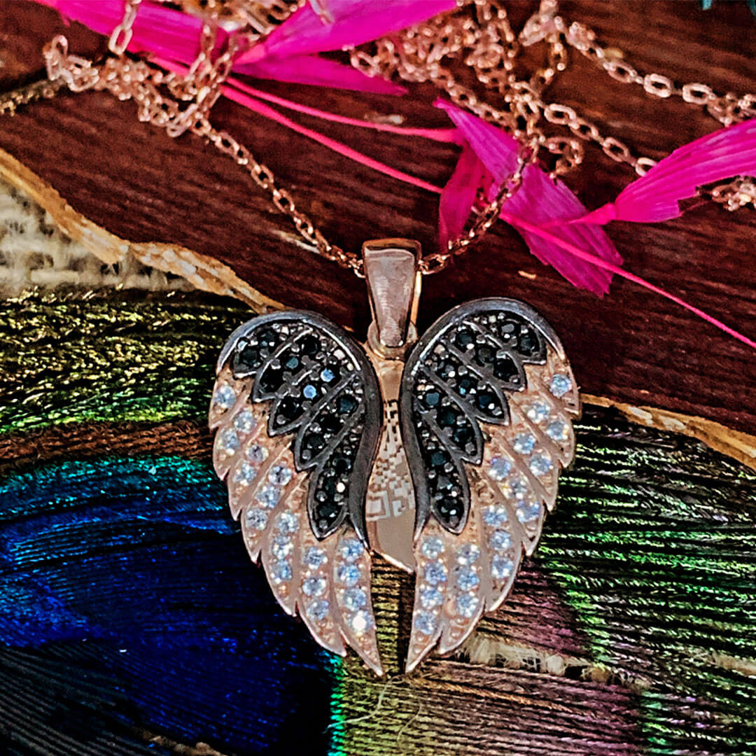 STONE ANGEL WING SILVER NECKLACE